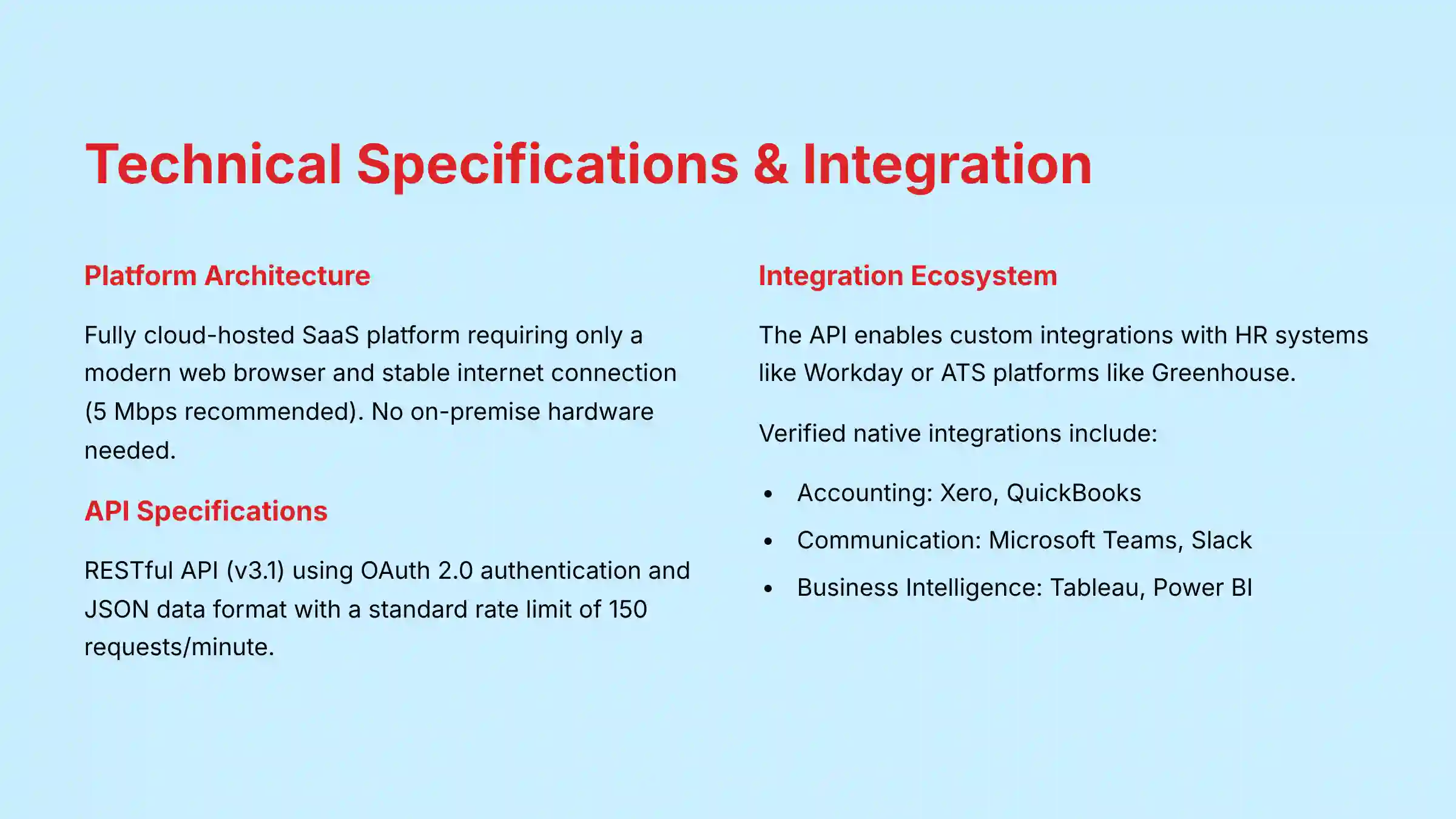 Technical Specifications and Integration - API capabilities and system requirements