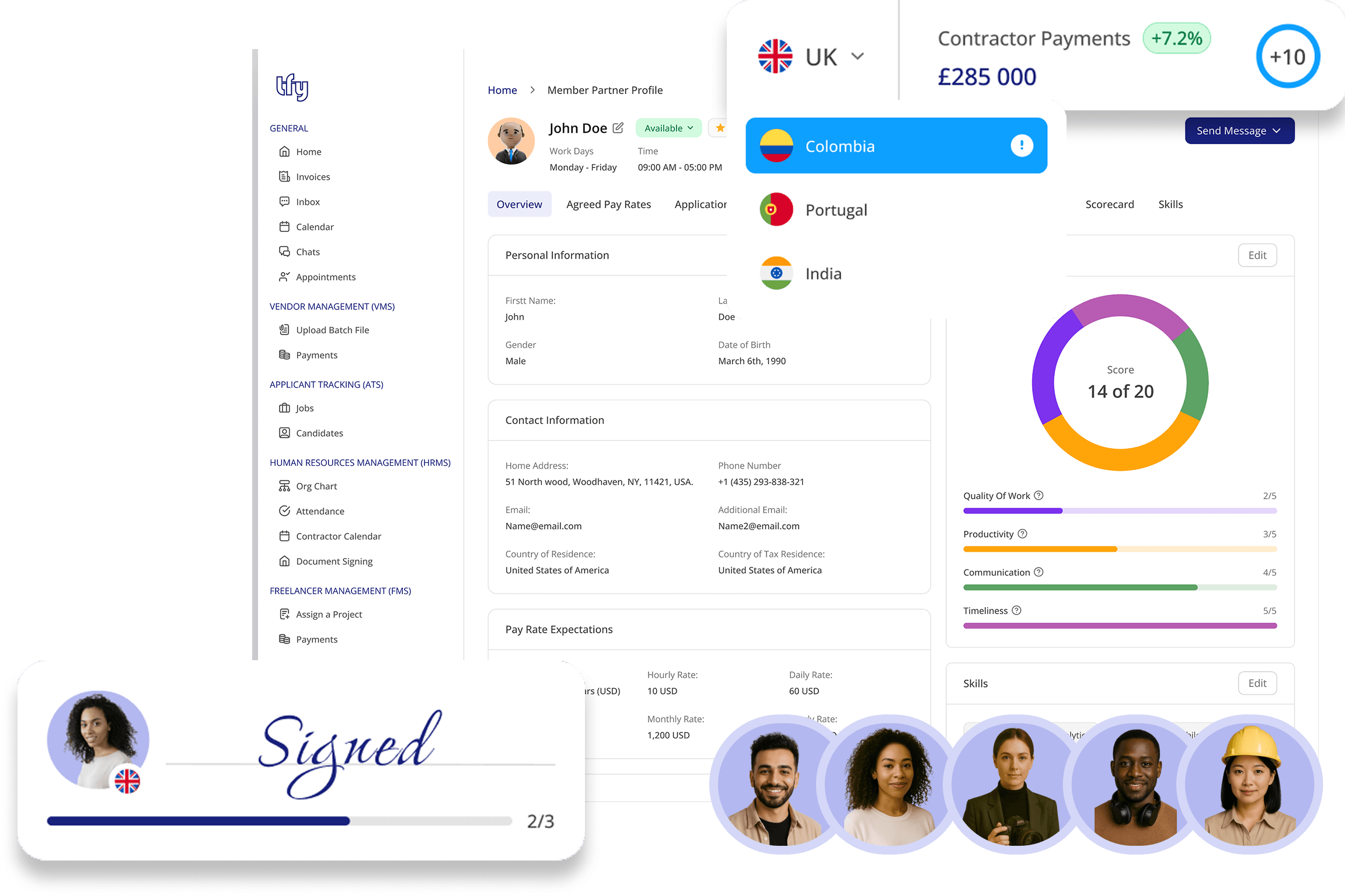 Transformify platform interface showing freelancer management dashboard