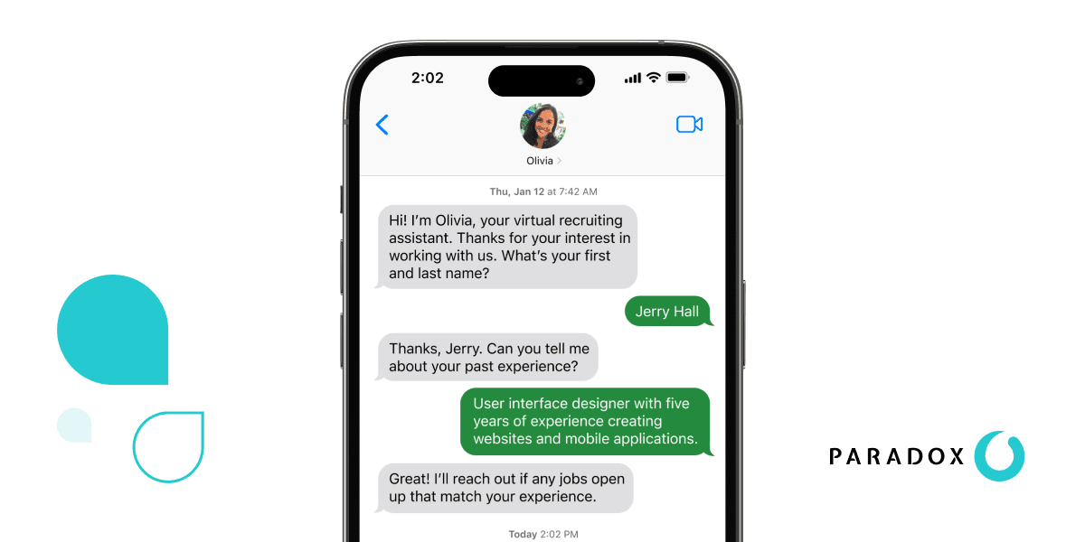 Paradox text-to-apply and conversational screening interface