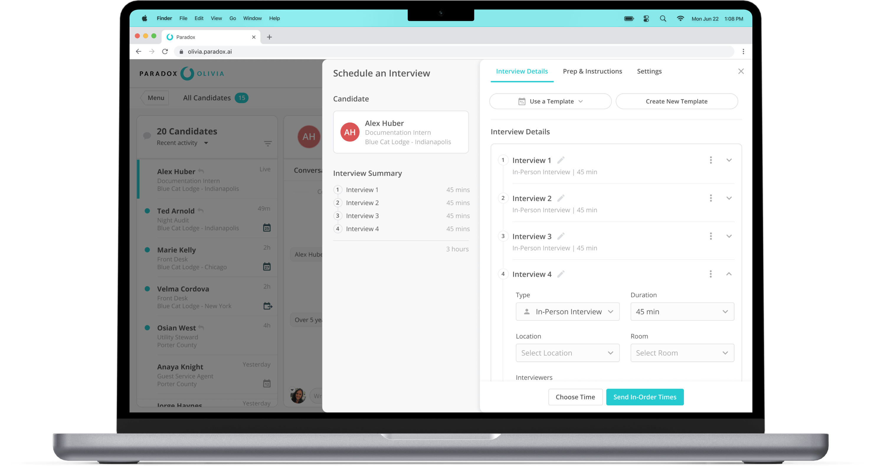 Paradox automated interview scheduling interface