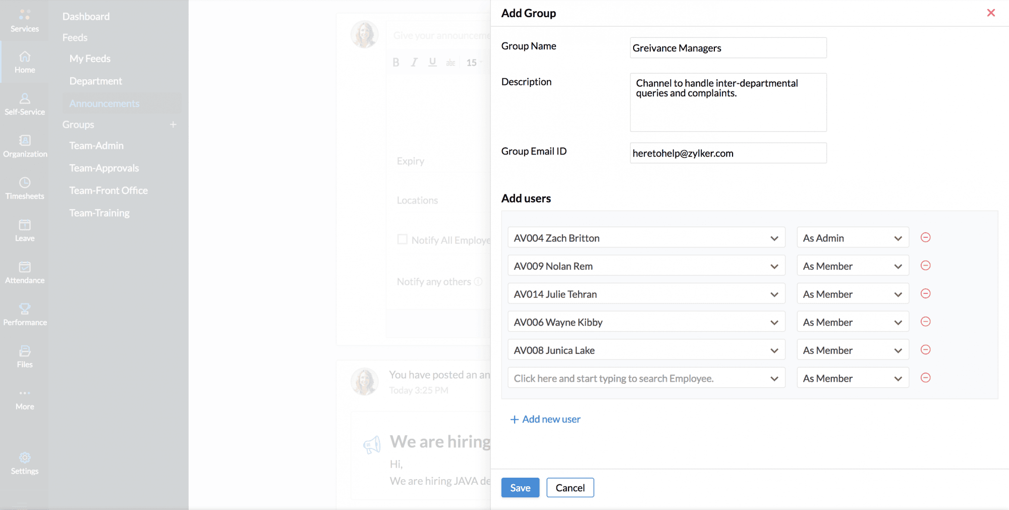 Zoho People Dashboard Interface