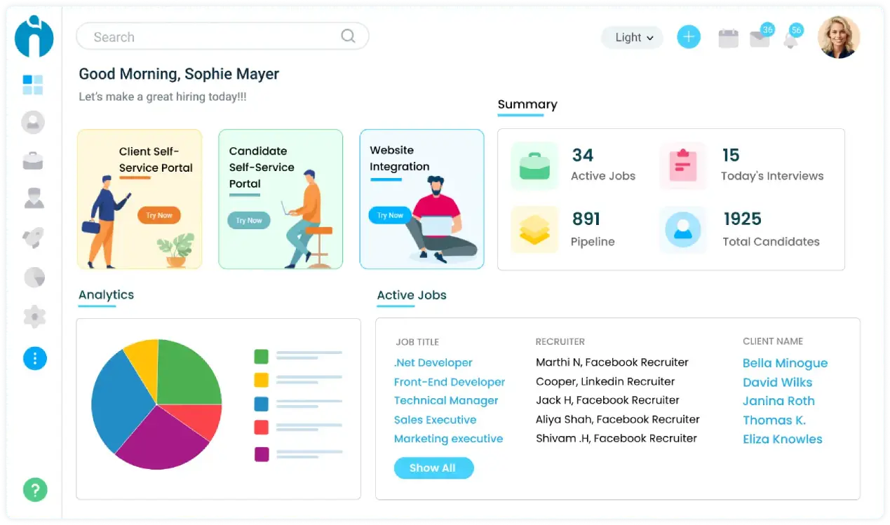 iSmartRecruit dashboard interface showing AI features