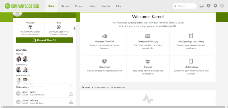BambooHR dashboard interface showing employee management features