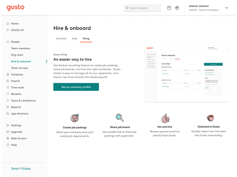Gusto payroll software interface small business