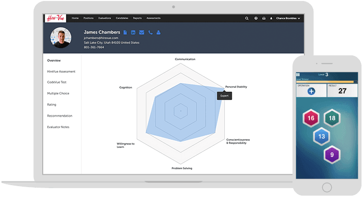 HireVue platform dashboard interface