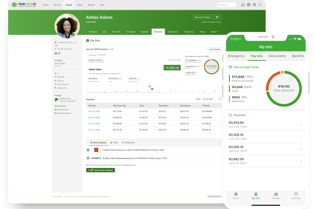 BambooHR HRIS interface dashboard