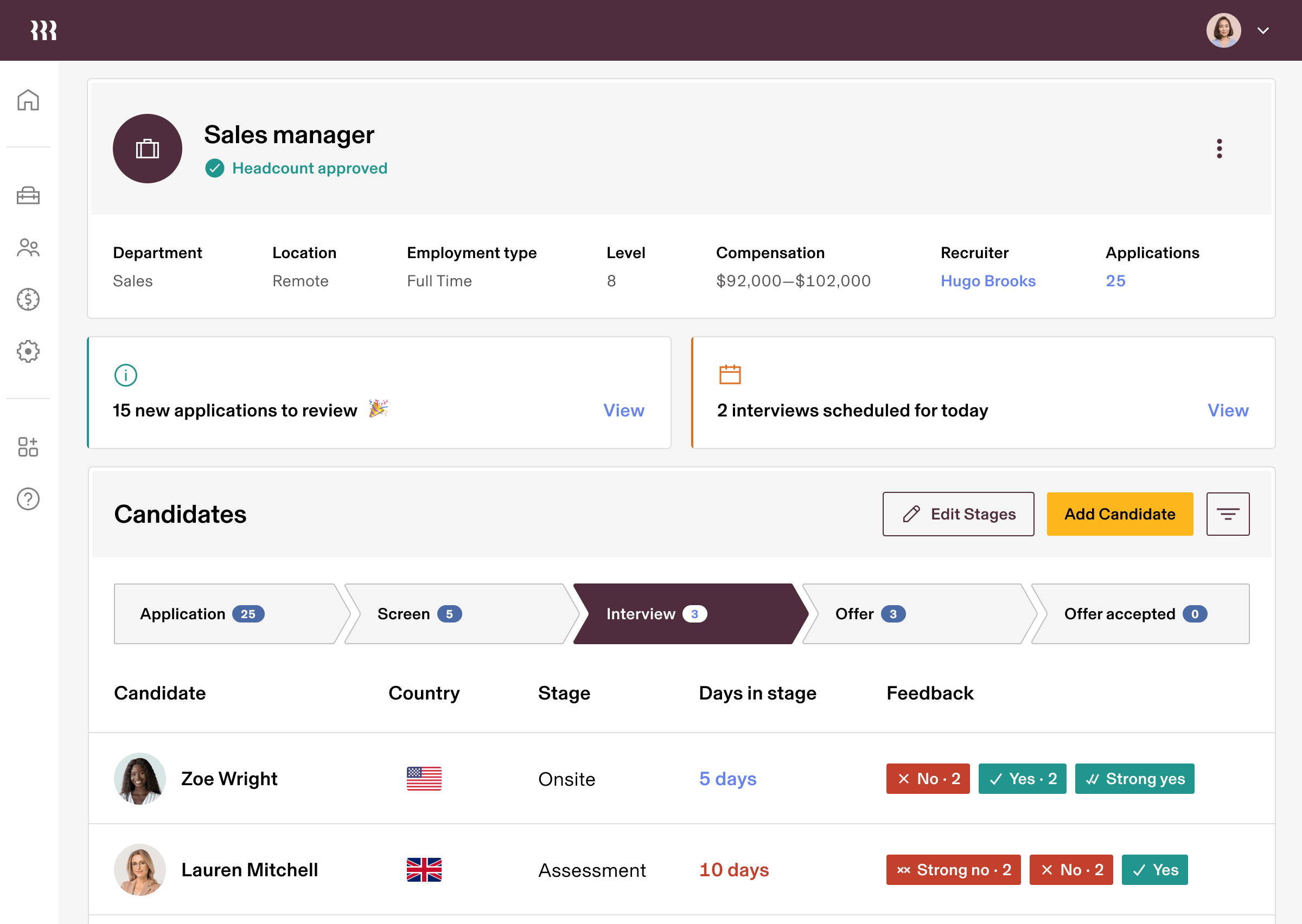 Rippling AI Recruiting Dashboard