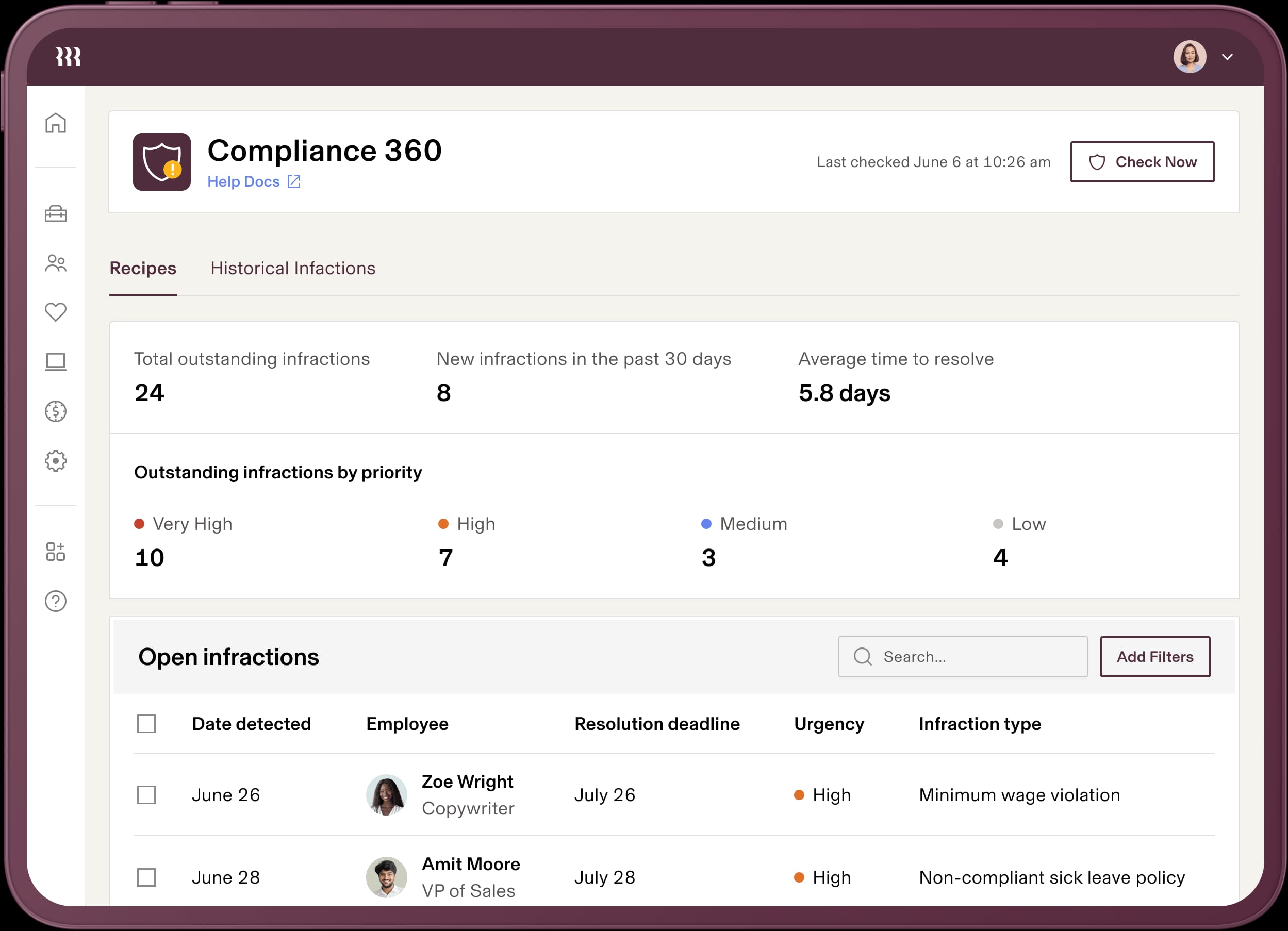 Rippling HRIS Software Platform Dashboard