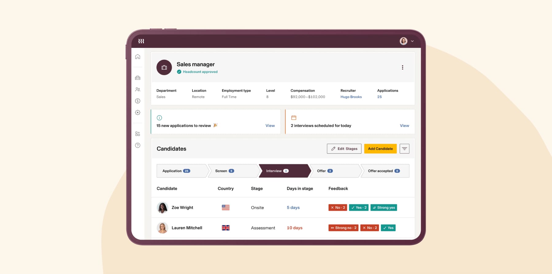 Rippling HRIS Dashboard Interface